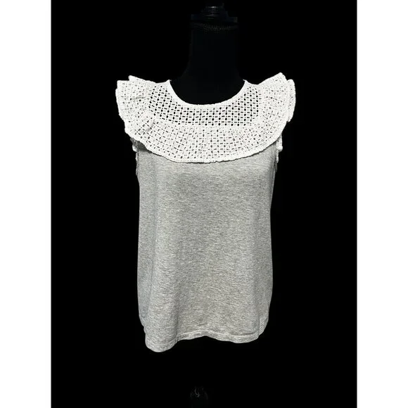 J. CREW RUFFLE WOMEN TOP, GREY/WHITE, WORK ATTIRE, WESTERN, COTTAGECORE - Picture 2 of 12